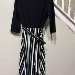 Elegant Black and White Striped Dress